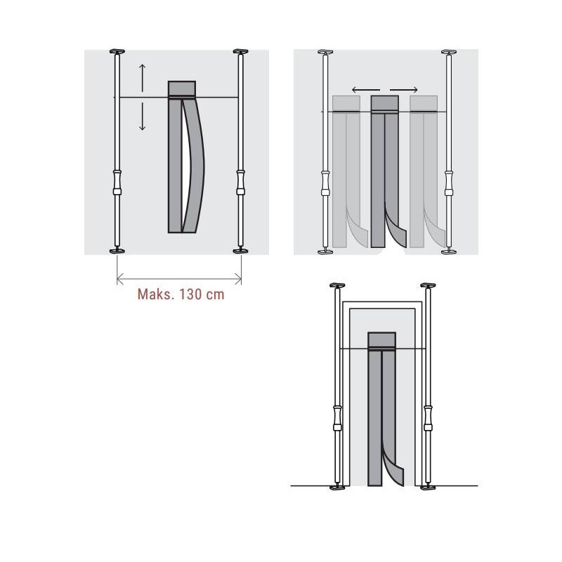 P34110 Magnetyczna kurtyna przeciwpyłowa zestaw : 1 kurtyna z zamkiem magnetycnzym, 2 zaciski uniwerslane, 4 belki nośne - PIHER
