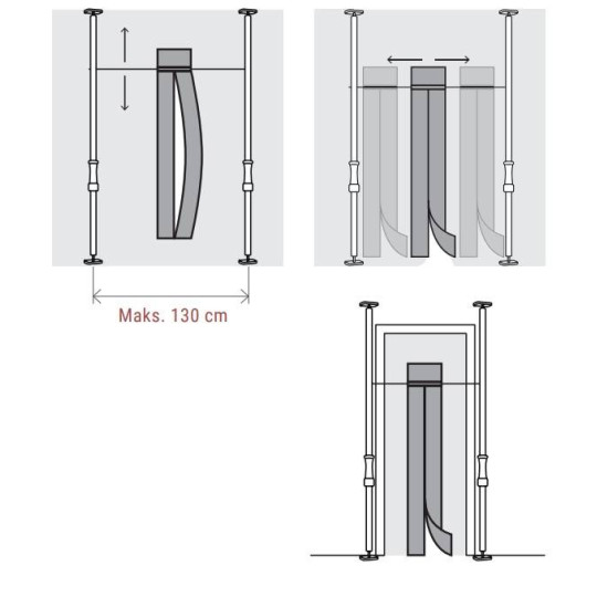 P34110 Magnetyczna kurtyna przeciwpyłowa zestaw : 1 kurtyna z zamkiem magnetycnzym, 2 zaciski uniwerslane, 4 belki nośne - PIHER