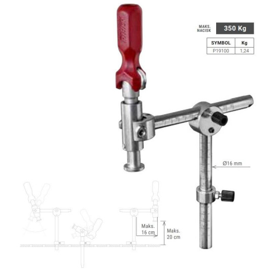 Zacisk spawalniczy z prętem okrągłym do stołu spawalniczego , średnica pręta 16 mm. - PIHER P19100