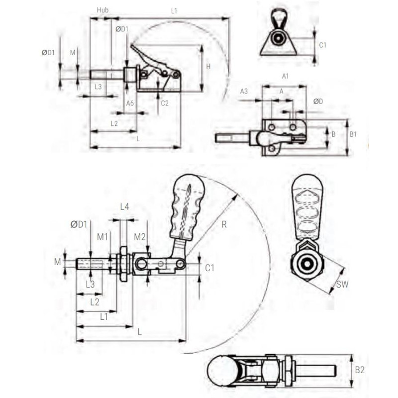 P56102 Docisk szybkomocujący poziomy 90 kg ciągnąco-pchający - PIHER