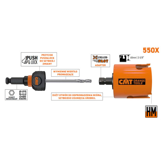 Otwornica uniwersalna 51mm max rpm Drewno,MDF/PCV/Cegła/Terakota CMT 550-051X