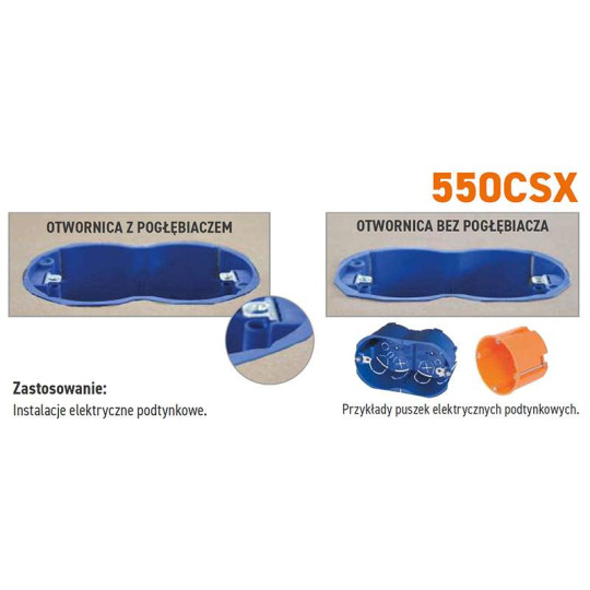 Otwornica uniwersalna 68 mm z pogłębiaczem max rpm Drewno,MDF/PCV/Cegła/Terakota CMT 550-068CSX