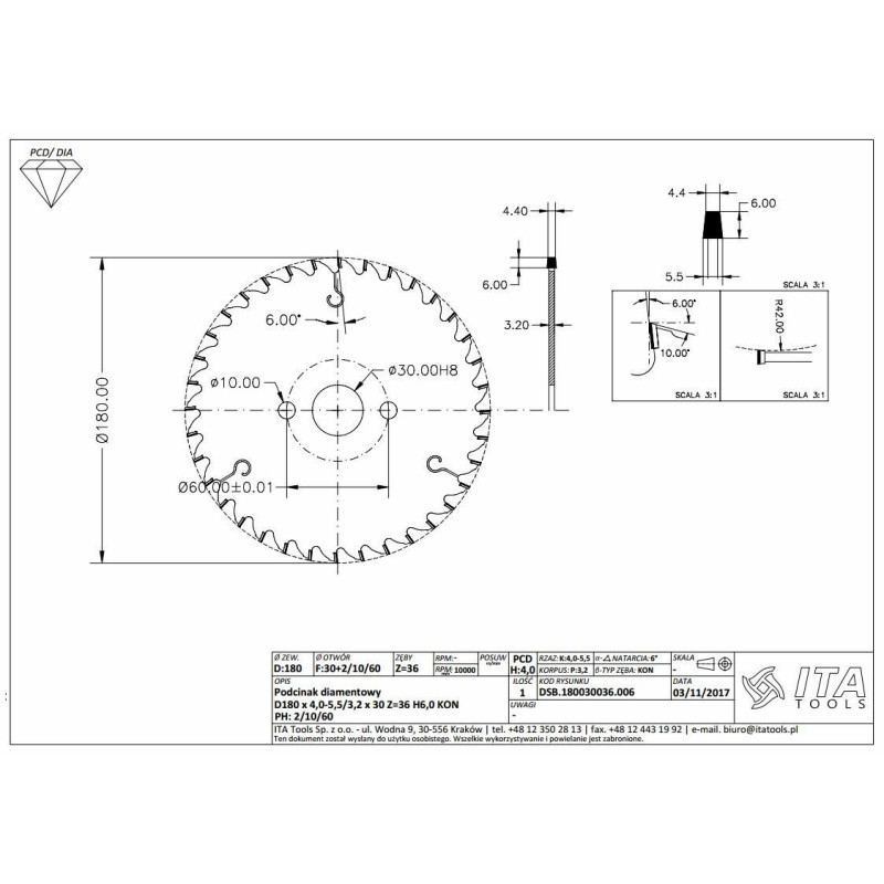 DSB Podcinak D180 F30 Z36 ITA TOOLS DSB.180030036.006