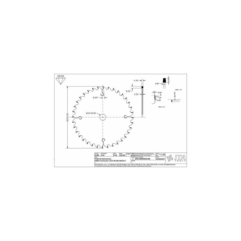 DSB Podcinak D200 F20 Z36 ITA TOOLS DSB.200020036.006