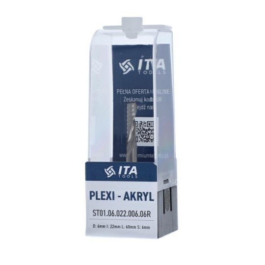 Frez VHM Z1 D:6 I:22 L:60 S:6 RH wyk. pozytyw plexi ITA TOOLS ST01.06.022.060.06RE