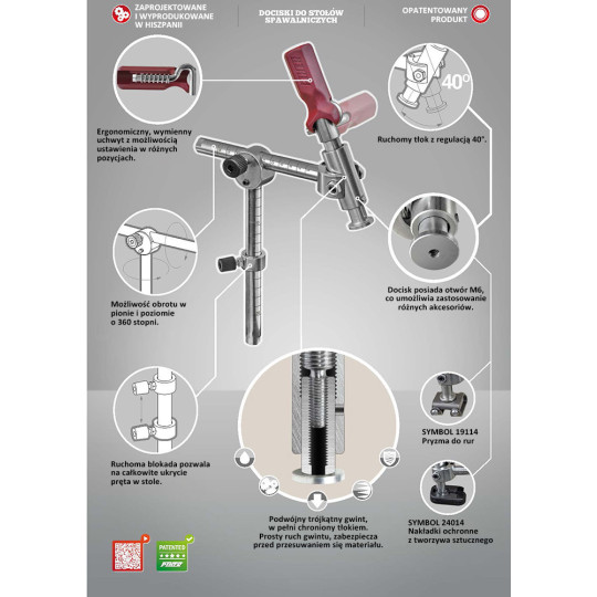Zacisk spawalniczy z prętem okrągłym do stołu spawalniczego , średnica pręta 16 mm. - PIHER P19100