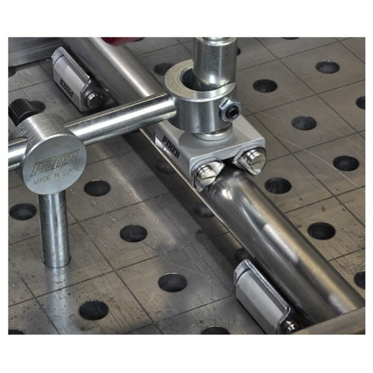 Pryzma do rur z prętem mocującym 28 mm gwint M8M6, stal ocynkowana, do stołu spawalniczego - PIHER P19113