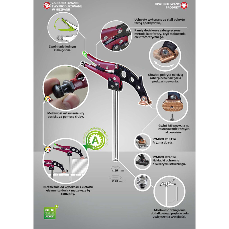Samoregulowany docisk 28x230 do stoł&oacute;w spawalniczych TGA160 - PIHER P53124
