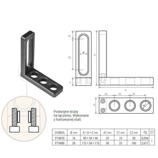 Ogranicznik do stoł&oacute;w spawalniczych 16 mm 90x30x90 PIHER P19070