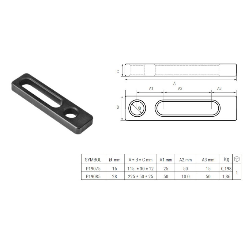 Ogranicznik do stołów spawalniczych 16 mm 115x30x12 PIHER P19075 Ogranicznik do stołów spawalniczych 16 mm 115x30x12 PIHER P19075
