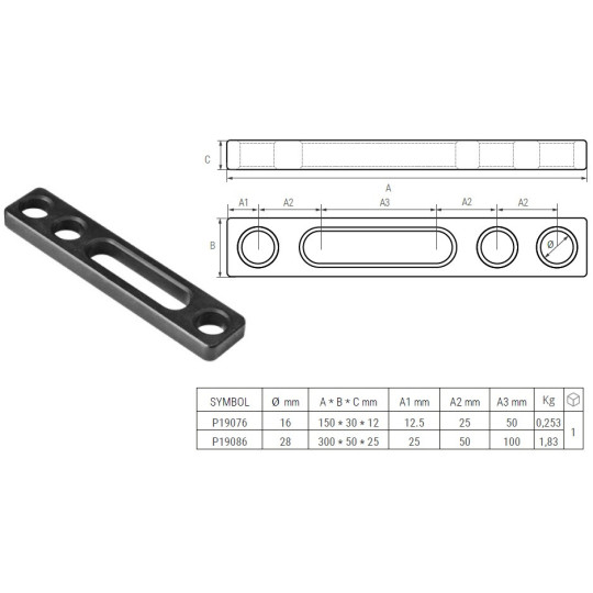 Ogranicznik do stoł&oacute;w spawalniczych 16 mm 150x30x12 PIHER P19076