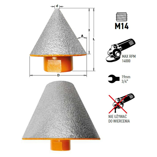Otwornica diamentowa do cięcia na sucho do szlifierek kątowych CMT 552-535CS Otwornica diamentowa do cięcia na sucho do szlifierek kątowych CMT 552-535CS