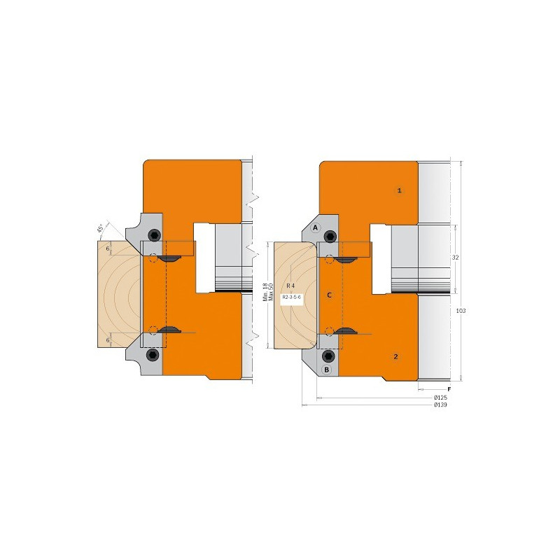 Regulowany zestaw głowic do zaokrąglania i fazowania