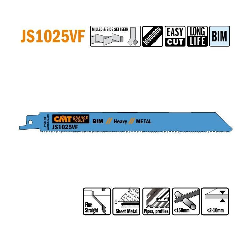 JS1025VF-5 Piła szablasta L 200 I 180 H 19 K 1,25 TS 1,8-2,65 szt. CMT