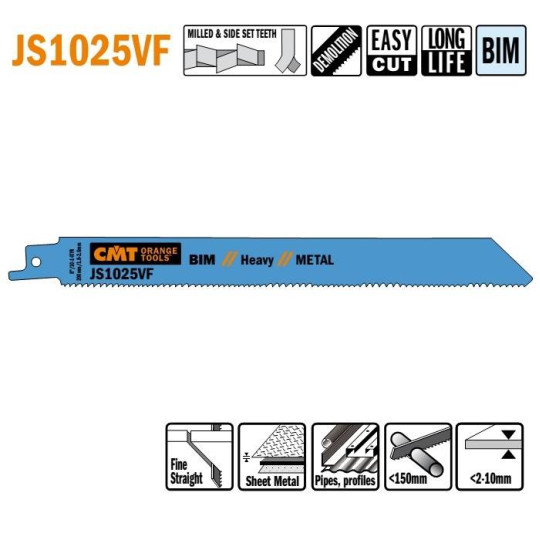 JS1025VF-5 Piła szablasta L 200 I 180 H 19 K 1,25 TS 1,8-2,65 szt. CMT