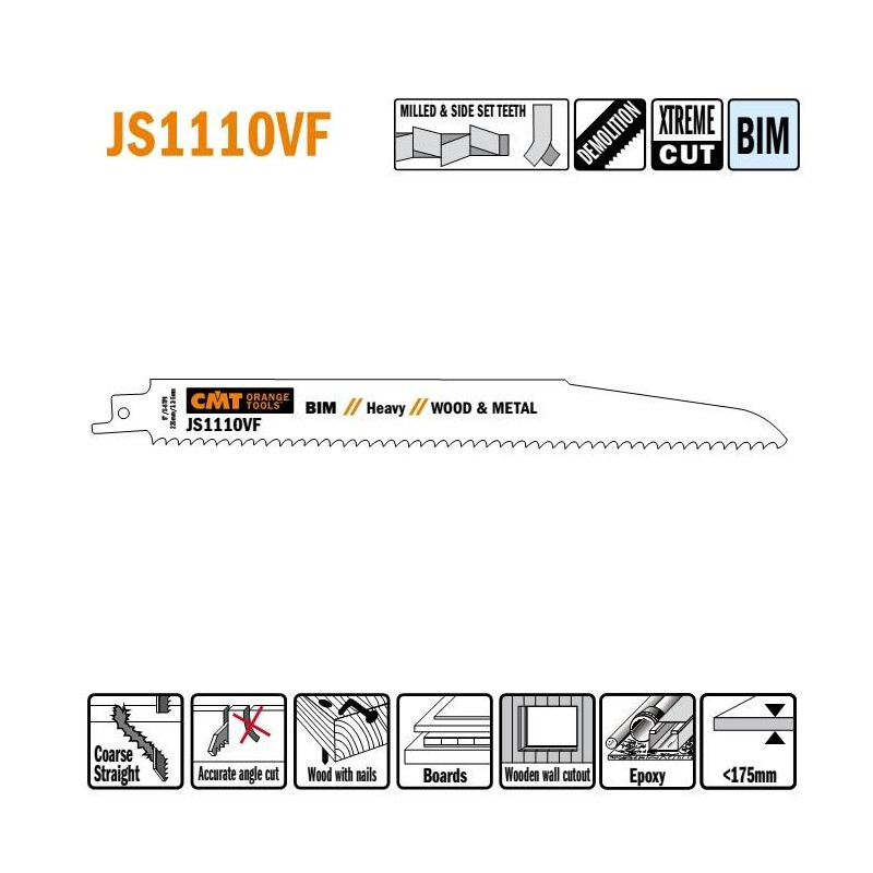 JS1110VF-5 Piła szablasta L 225 I 205 H 22 K 1,60 TS 3,2-5 5 szt. CMT