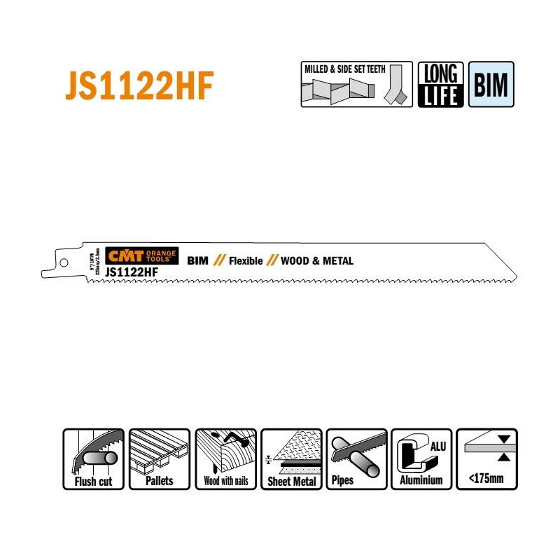 JS1122HF-5 Piła szablasta L 225 I 205 H 19 K 0,90 TS 2,5 5 szt. CMT