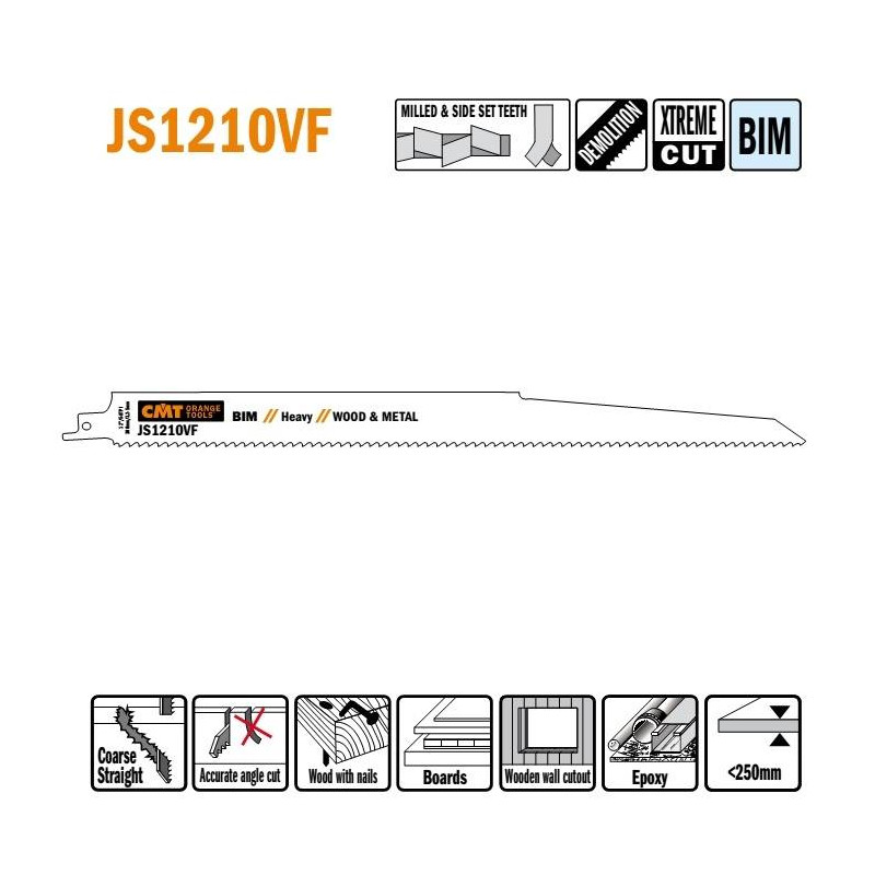 JS1210VF-5 Piła szablasta L 300 I 280 H 22 K 1,60 TS 3,2-5 5 szt. CMT
