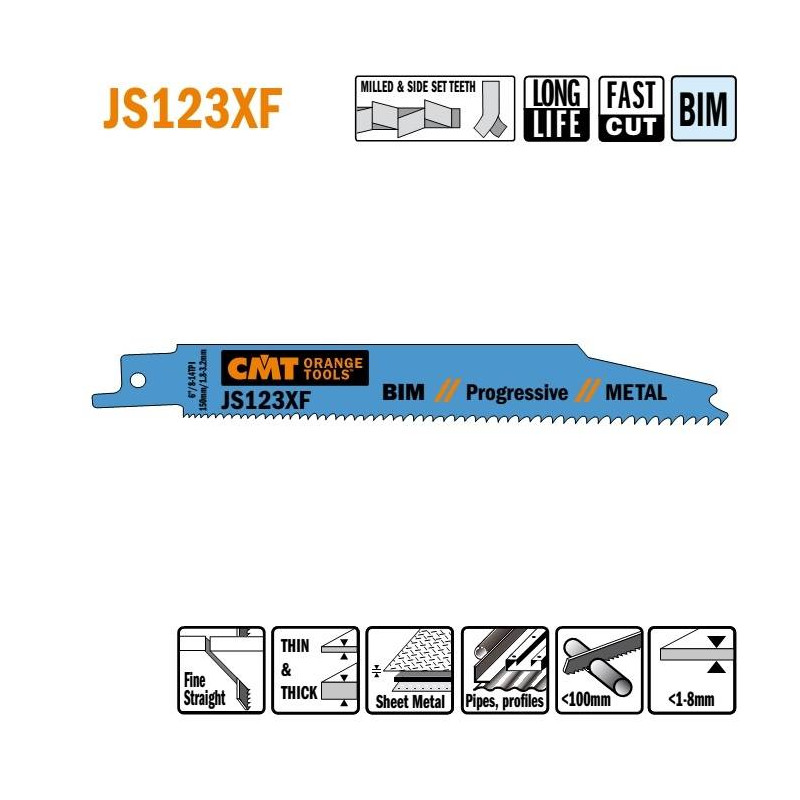 JS123XF-5 Piła szablasta L 150 I 130 H 19 K 0,90 TS 1,8-3,2 5 szt. CMT