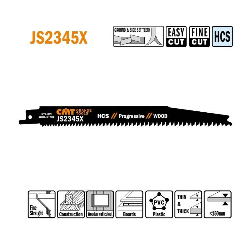JS2345X-5 Piła szablasta L 200 I 180 H 19 K 1,25 TS 2,4-4 5 szt. CMT