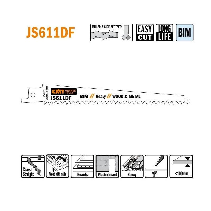 JS611DF-5 Piła szablasta L 150 I 130 H 19 K 1,25 TS -4,3 5 szt. CMT