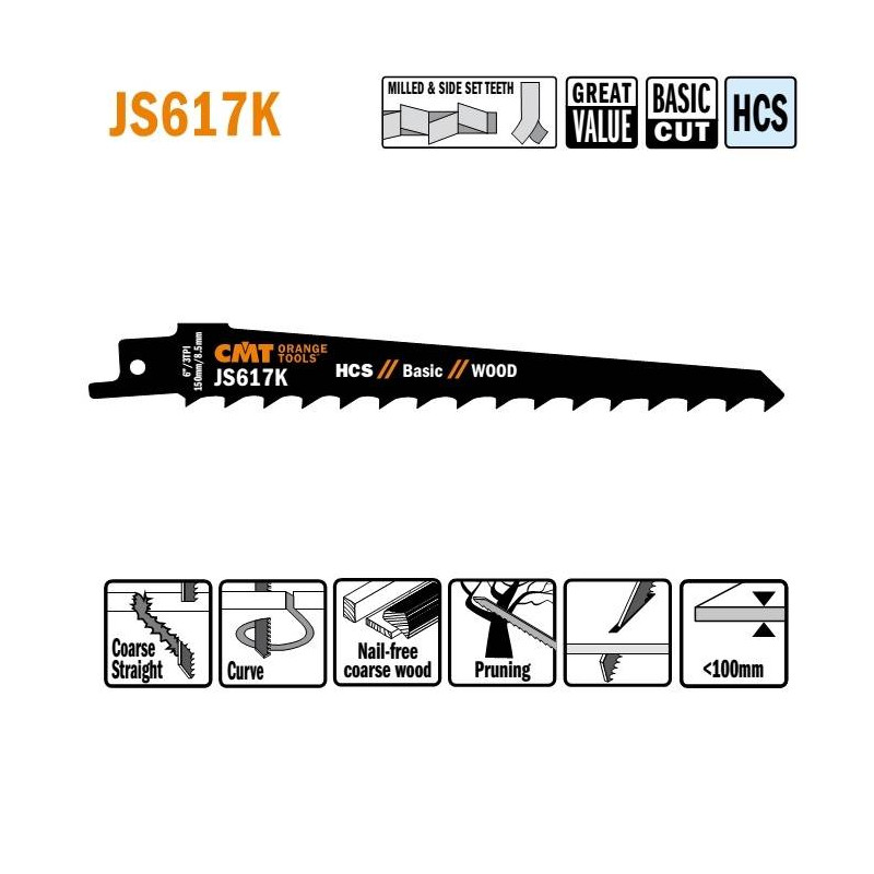 JS617K-5 Piła szablasta L 150 I 130 H 19 K 1,25 TS 8,5 5 szt. CMT