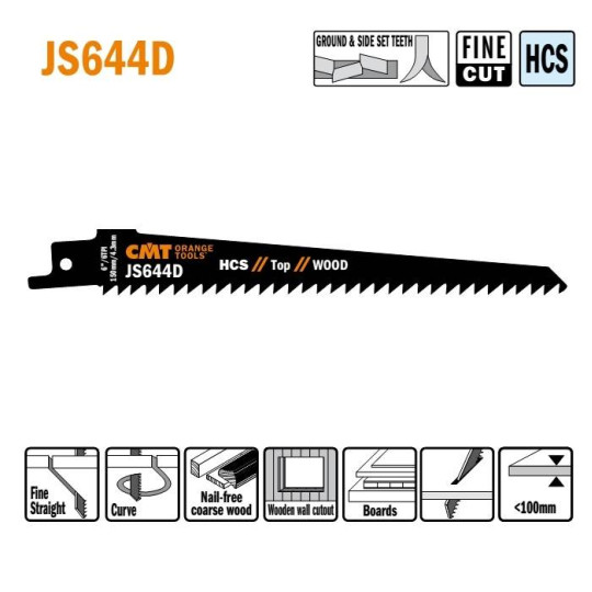 JS644D-5 Piła szablasta L 150 I 130 H 19 K 1,25 TS -4,3 5 szt. CMT