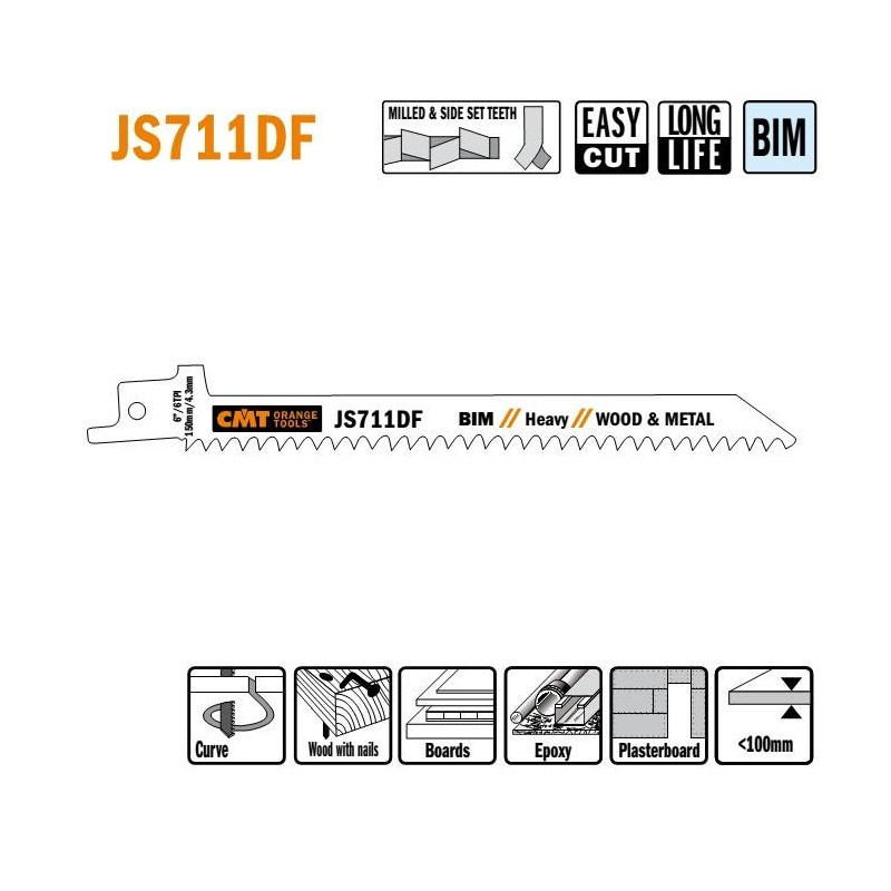 JS711DF-5 Piła szablasta L 150 I 130 H 12 K 1,25 TS -4,3 5 szt. CMT