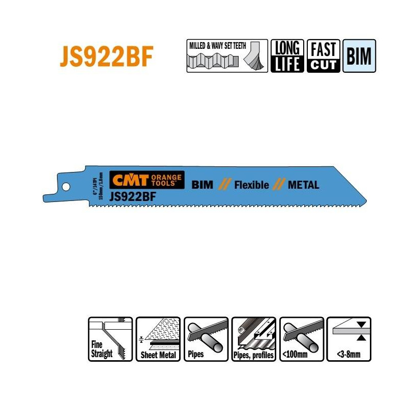 JS922BF-5 Piła szablasta L 150 I 130 H 19 K 0,90 TS -1,8 5 szt. CMT