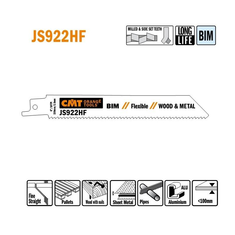 JS922HF-5 Piła szablasta L 150 I 130 H 19 K 0,90 TS -2,5 5 szt. CMT