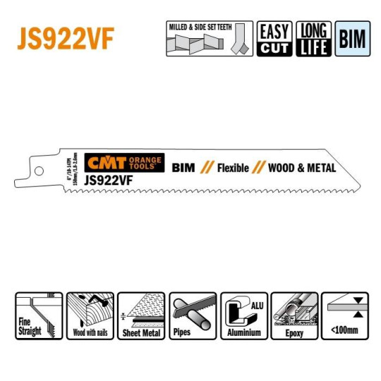 JS922VF-5 Piła szablasta L 150 I 130 H 19 K 0,90 TS 1,8-2,6 5 szt. CMT