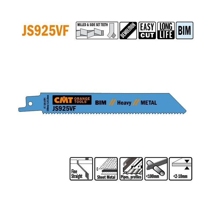 JS925VF-5 Piła szablasta L 150 I 130 H 19 K 1,25 TS 1,8-2,6 5 szt. CMT