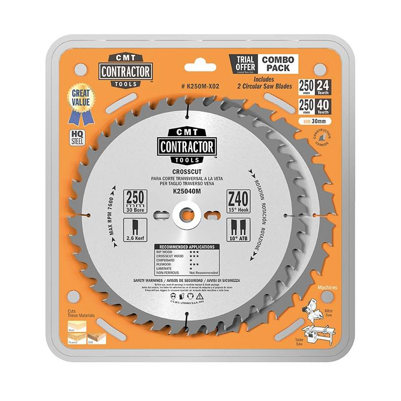 K250M-X02 Zestaw 2 pił tarcz HM D-250 K25024M + K25040M CMT